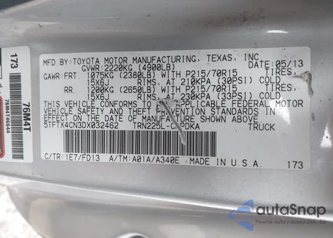 2013 Toyota Tacoma from USA, damaged, VIN 5TFTX4CN3DX032462
